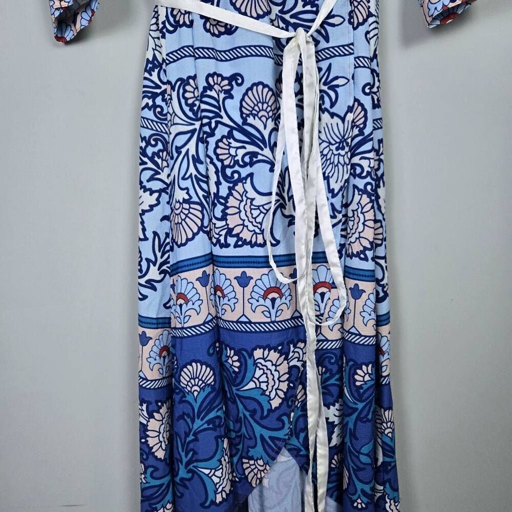 Aratta Silent Journey Womens Embroidered Floral Wrap Maxi Dress Sz XS Blue Boho - Picture 5 of 10